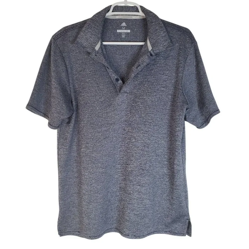 Adidas Marled Short‎ Sleeve Performance Golf Polo Shirt Blue Grey UPF 30 Medium